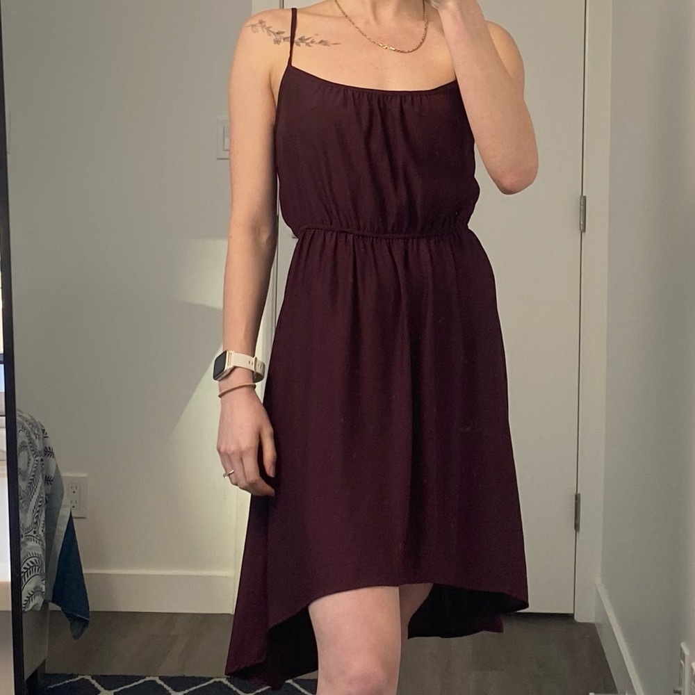 Maroon High Low Dress - Small - Spaghetti straps - Eggplant